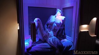 Hippy Tattooed Sweaty Girl In Sauna Meditation